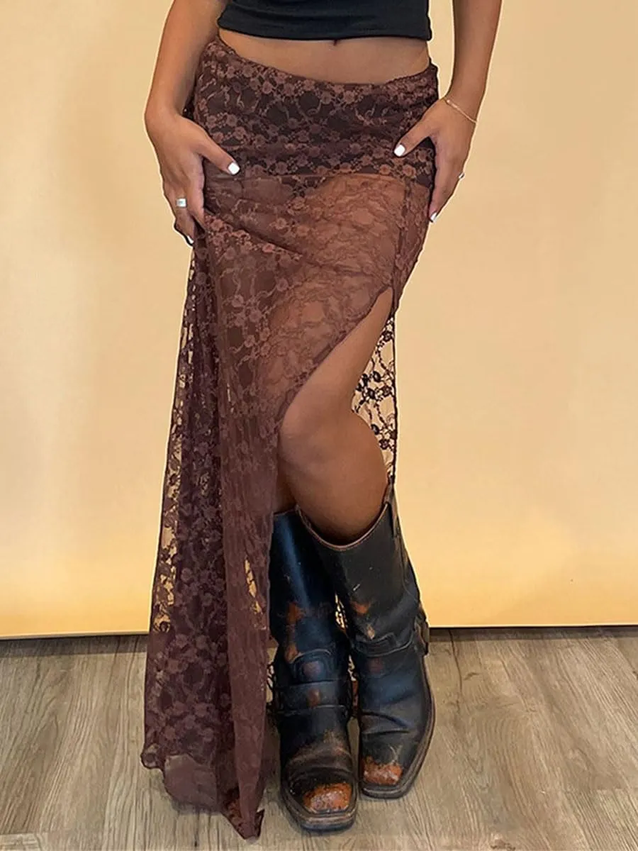 Women Boho Maxi Skirt High Low Side Split Summer Beach Wrap Skirts Casual Ruffle Hem Swing Long Skirts