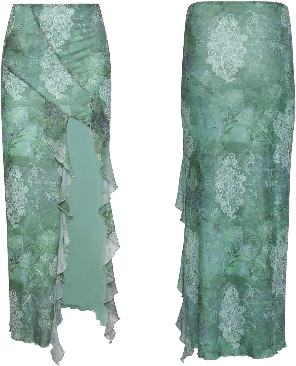 Women Boho Maxi Skirt High Low Side Split Summer Beach Wrap Skirts Casual Ruffle Hem Swing Long Skirts