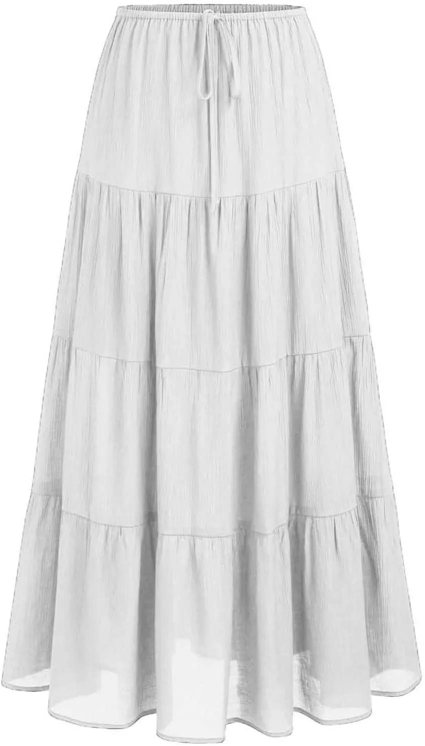 Women Boho Skirts Flowy Ruffle Skirts Long A Line Beach Skirt Vacation Maxi Skirts Casual Summer Outfit Pleated Skirt