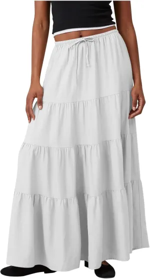 Women Boho Skirts Flowy Ruffle Skirts Long A Line Beach Skirt Vacation Maxi Skirts Casual Summer Outfit Pleated Skirt