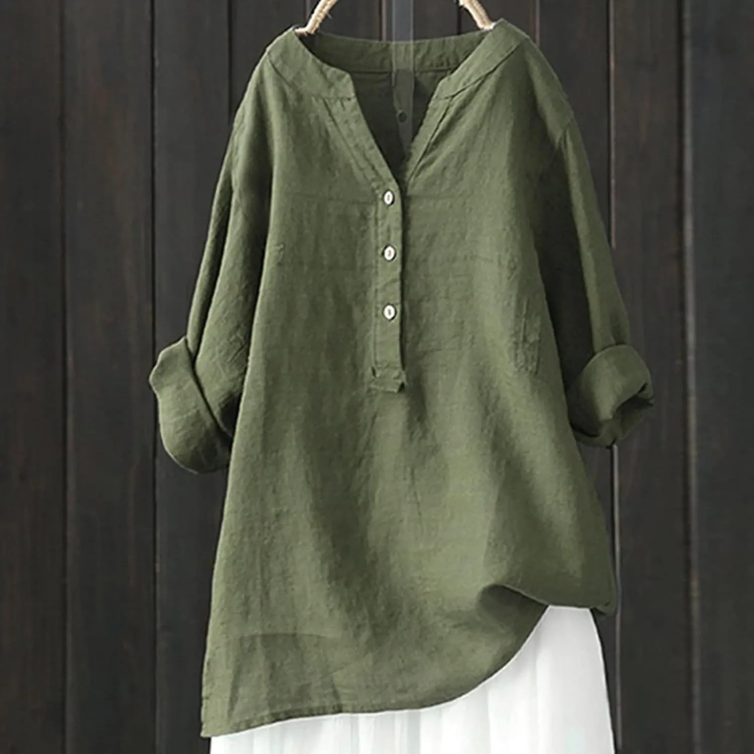 Women Button Up Shirts Solid Long Sleeve Linen Summer Casual Comfy Blouses Top Loose Fit Tee Shirts