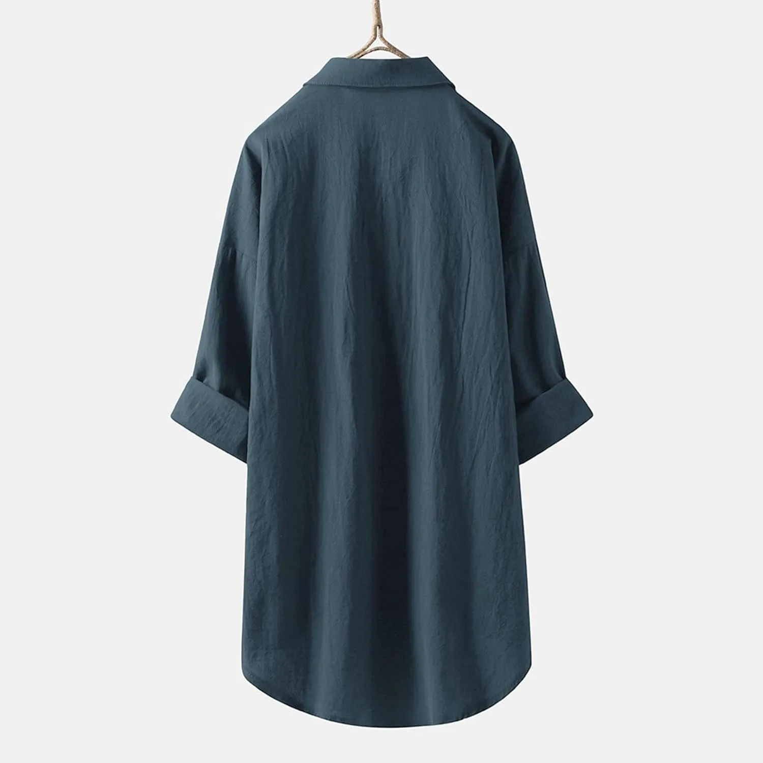 Women Button Up Shirts Solid Long Sleeve Linen Summer Casual Comfy Blouses Top Loose Fit Tee Shirts
