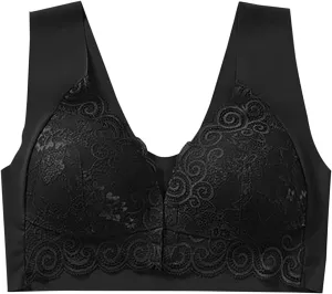 Women Everyday Wireless Bra Front Closure Full-Coverage Breathable Push up Bralettes Lace Embroidery Plunge Bras