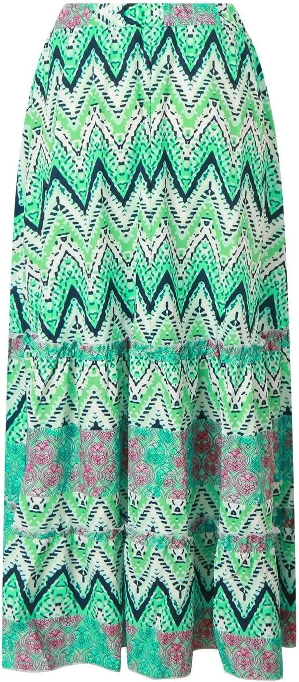 Women Floral Maxi Skirt Boho Flowy Long Skirt 2025 Summer Vacation Beach A-Line Tiered Skirts Comfy High Waist Dress