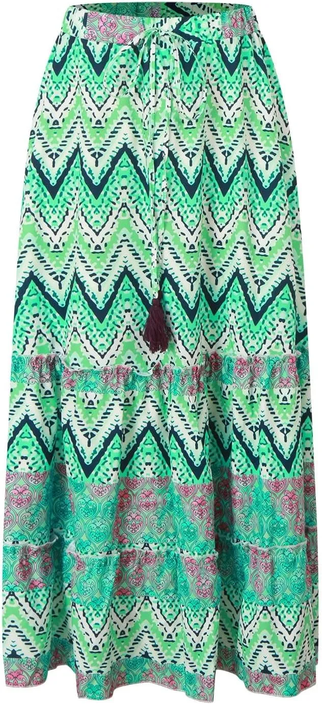Women Floral Maxi Skirt Boho Flowy Long Skirt 2025 Summer Vacation Beach A-Line Tiered Skirts Comfy High Waist Dress