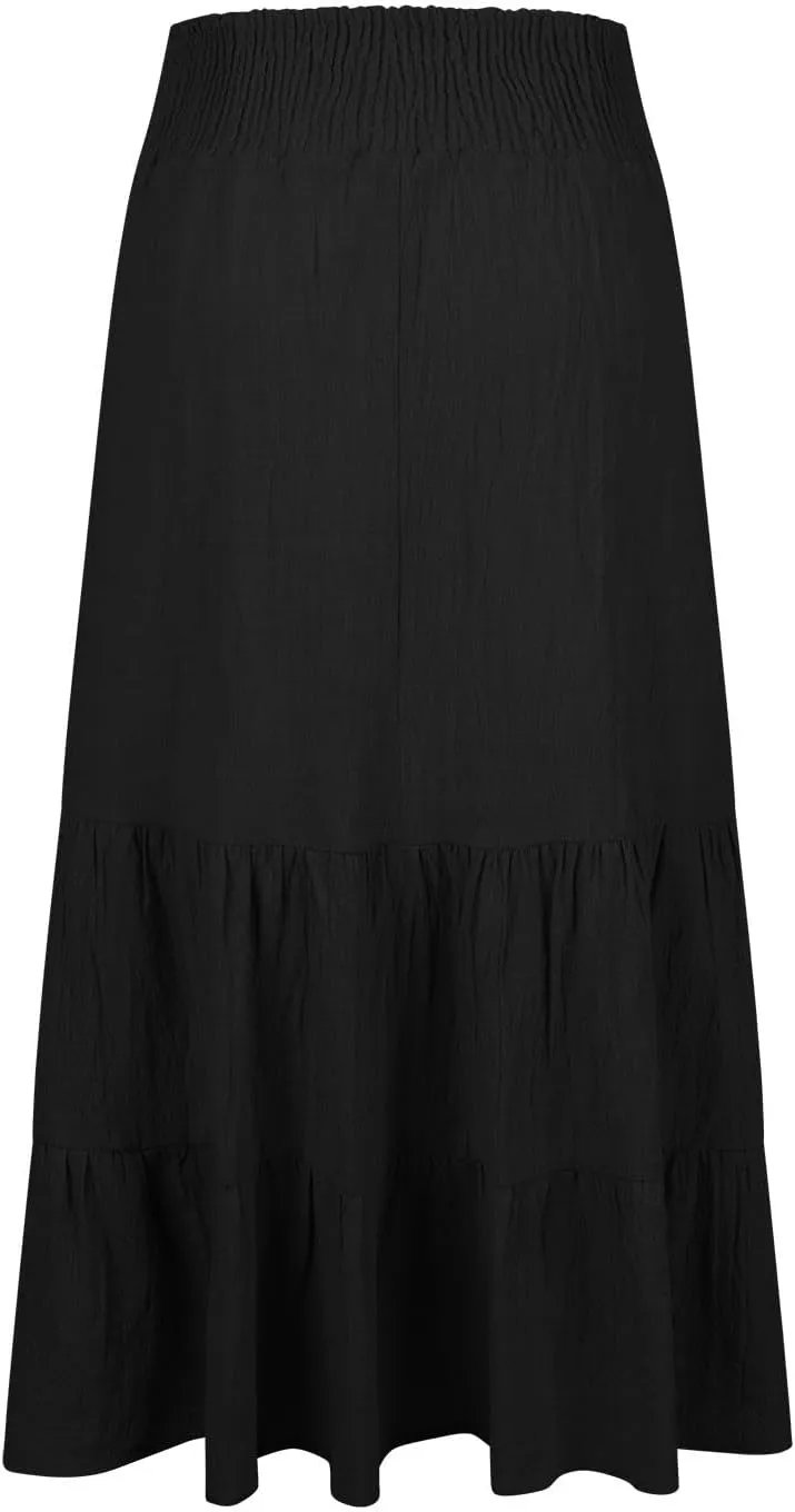 Women Summer Maxi Skirt High Waist Tiered Skirts Flowy A-Line Maxi Skirt Boho Beach Pleated Skirts Trendy Outfits