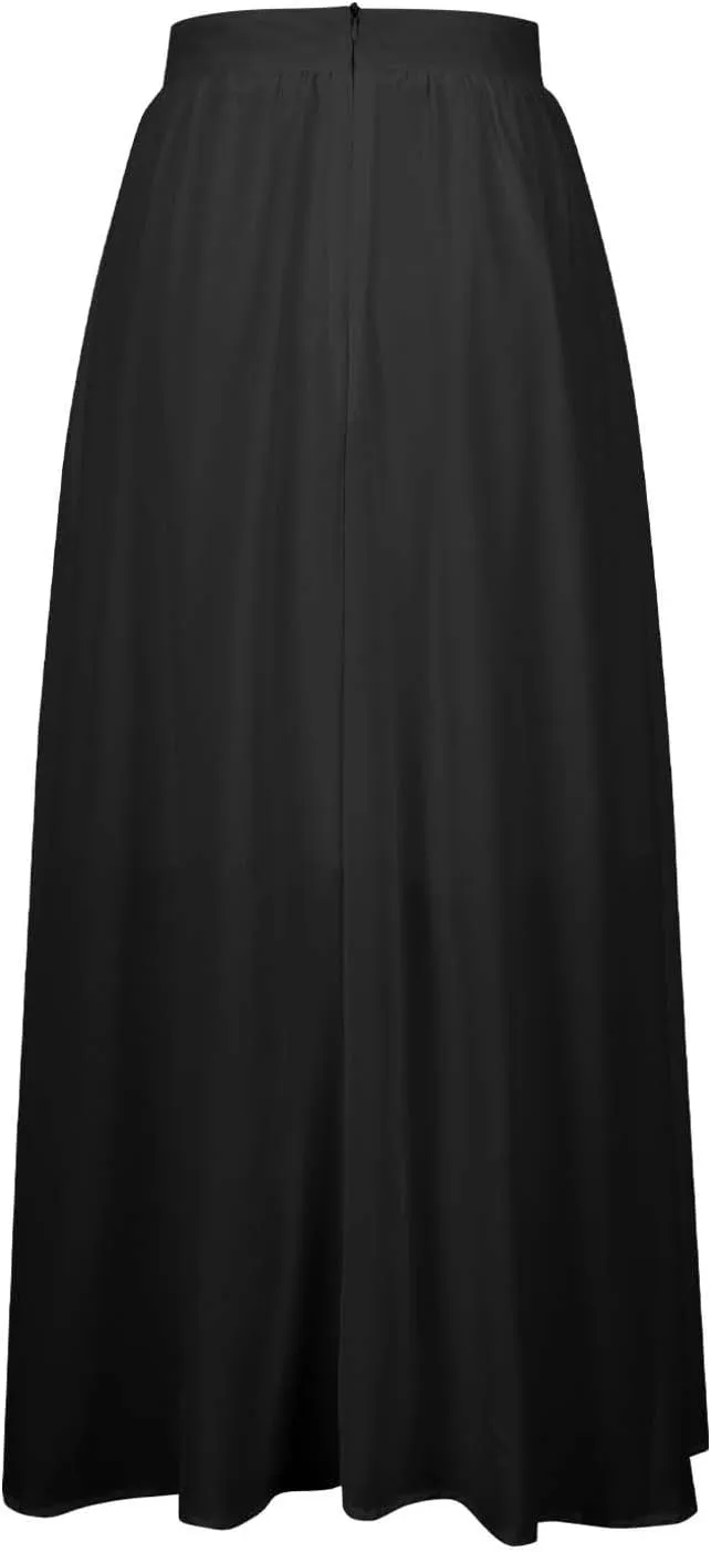 Women Summer Maxi Skirt High Waist Tiered Skirts Flowy A-Line Maxi Skirt Boho Beach Pleated Skirts Trendy Outfits