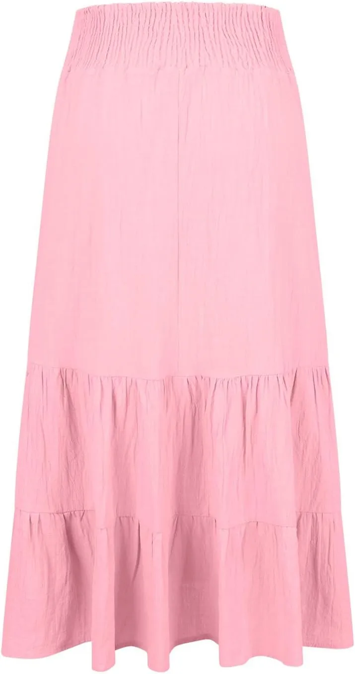 Women Summer Maxi Skirt High Waist Tiered Skirts Flowy A-Line Maxi Skirt Boho Beach Pleated Skirts Trendy Outfits