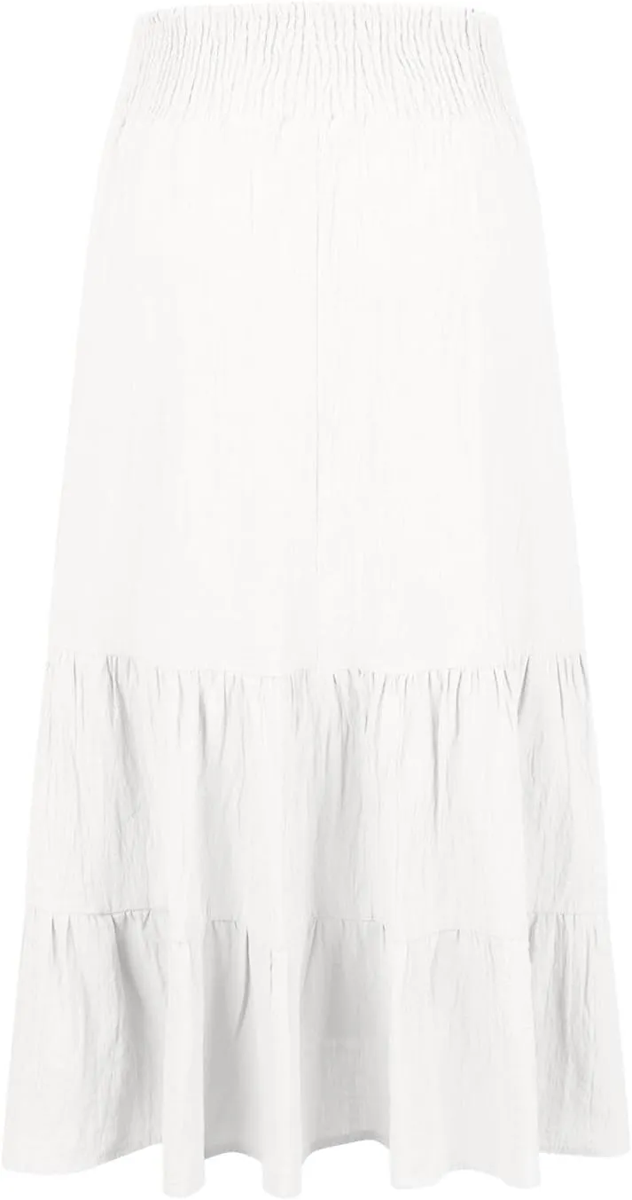 Women Summer Maxi Skirt High Waist Tiered Skirts Flowy A-Line Maxi Skirt Boho Beach Pleated Skirts Trendy Outfits