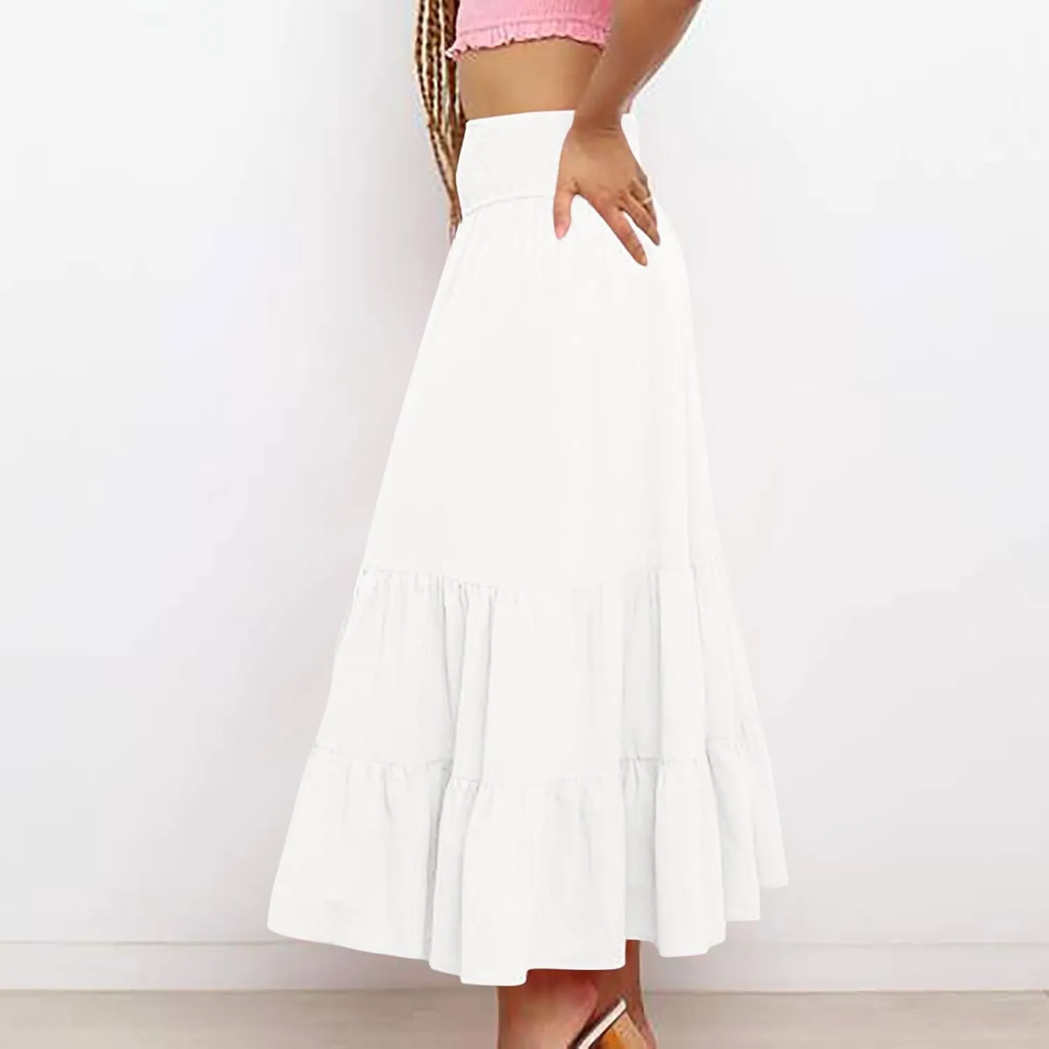 Women Summer Maxi Skirt High Waist Tiered Skirts Flowy A-Line Maxi Skirt Boho Beach Pleated Skirts Trendy Outfits
