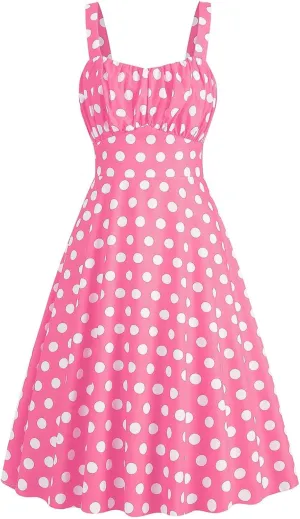 Women Vintage Sleeveless Solid Floral Ruched Summer Cute A-Line Flowy Swing Midi Dress Beach Dresses