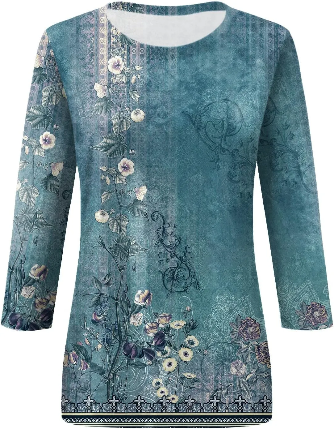 Womens 3/4 Length Sleeve Tops 2024, Valentines and Casual Fashion Style Shirts Crew Neck Loose-Fitting Blouses