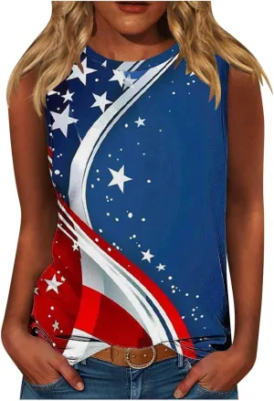 Womens American Flag Patriotic Tank Top Plus Size Stars Stripes Printed Summer Tees Sleeveless USA 4th of July Tops