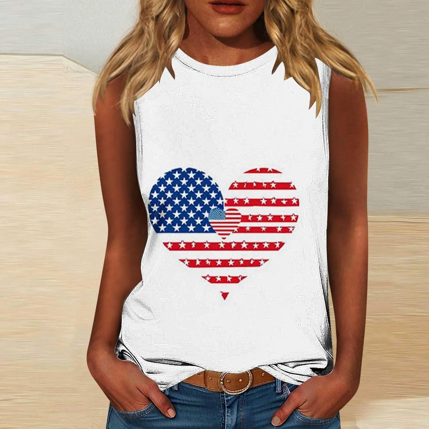 Womens American Flag Patriotic Tank Top Plus Size Stars Stripes Printed Summer Tees Sleeveless USA 4th of July Tops