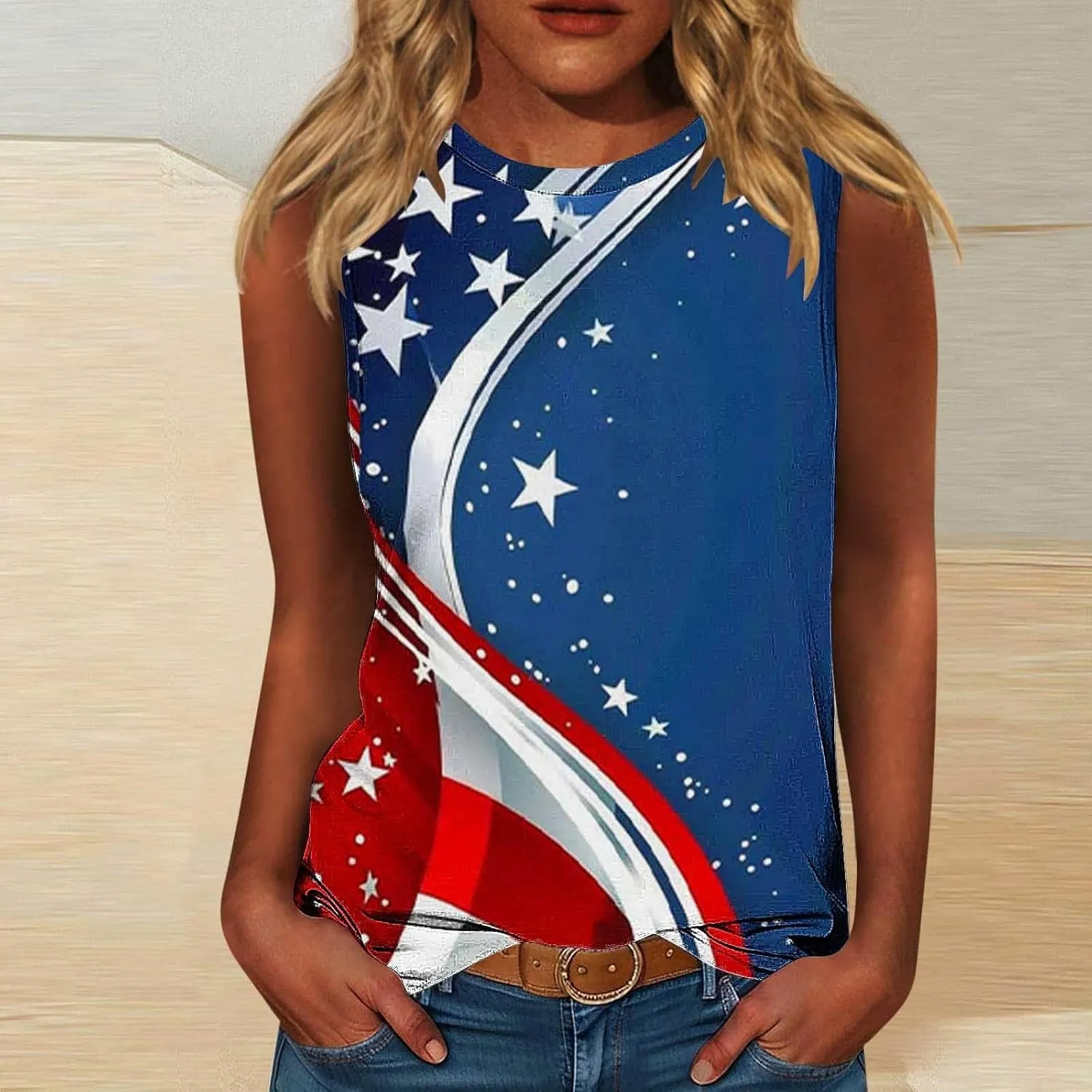 Womens American Flag Patriotic Tank Top Plus Size Stars Stripes Printed Summer Tees Sleeveless USA 4th of July Tops
