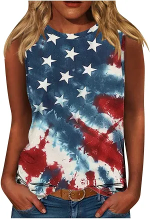 Womens American Flag Patriotic Tank Top Plus Size Stars Stripes Printed Summer Tees Sleeveless USA 4th of July Tops