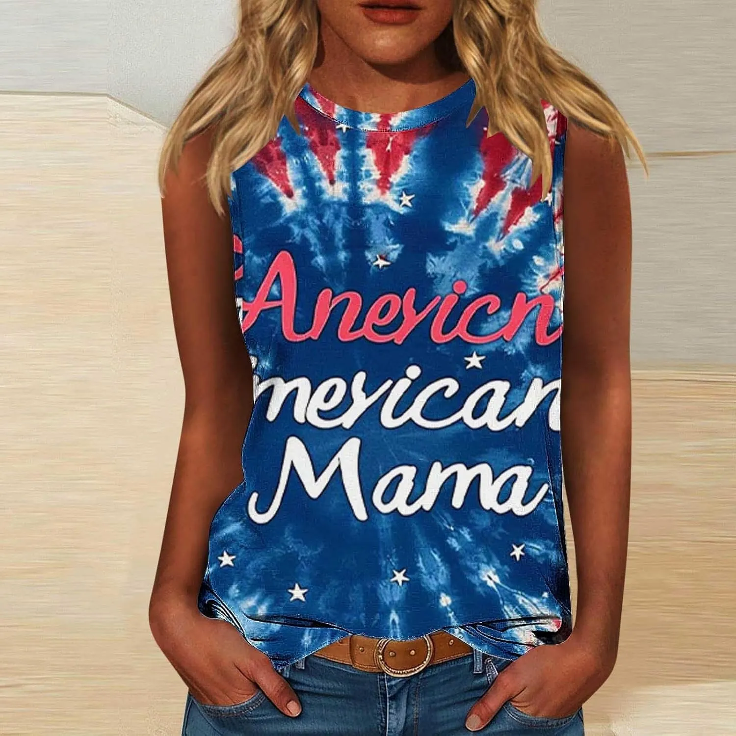Womens American Flag Patriotic Tank Top Plus Size Stars Stripes Printed Summer Tees Sleeveless USA 4th of July Tops