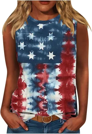Womens American Flag Patriotic Tank Top Plus Size Stars Stripes Printed Summer Tees Sleeveless USA 4th of July Tops