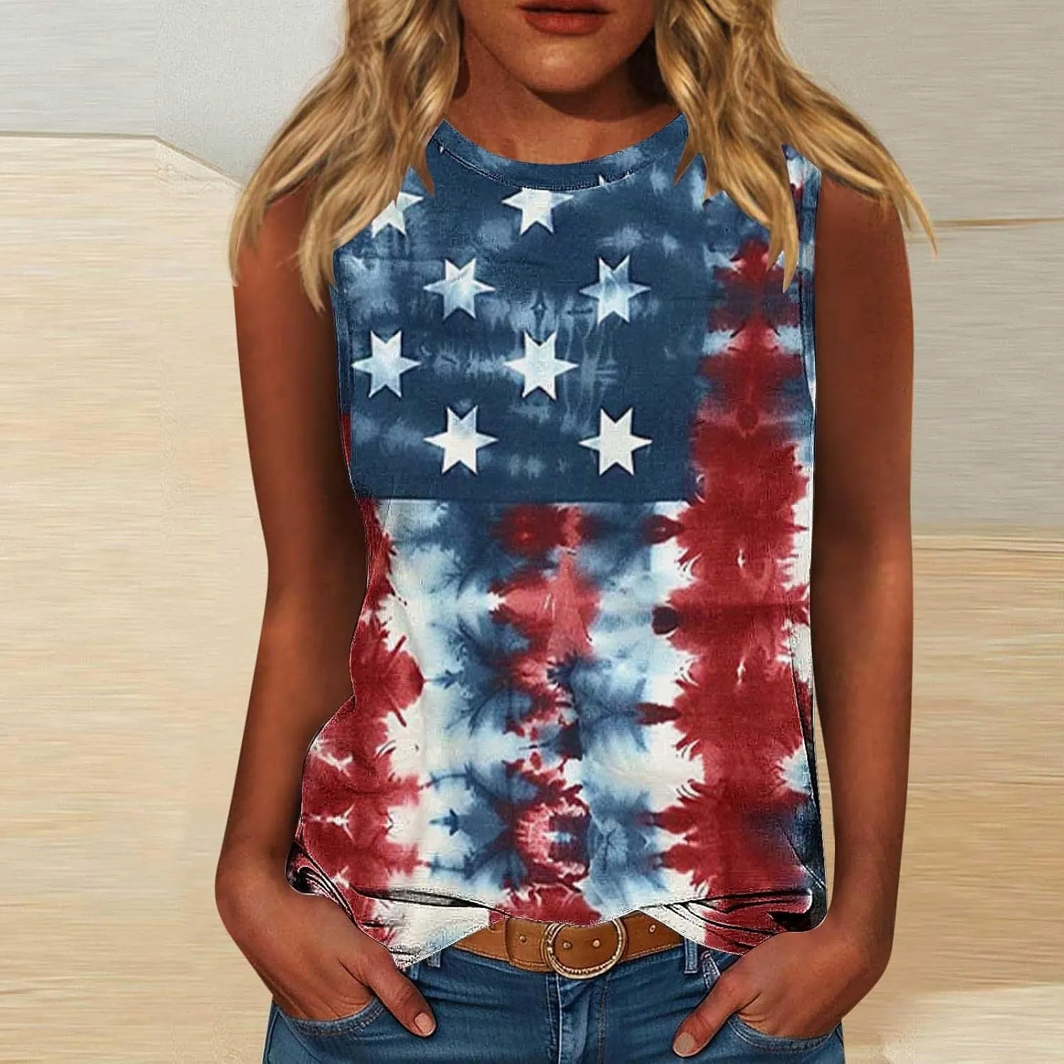 Womens American Flag Patriotic Tank Top Plus Size Stars Stripes Printed Summer Tees Sleeveless USA 4th of July Tops