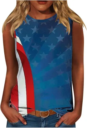 Womens American Flag Patriotic Tank Top Plus Size Stars Stripes Printed Summer Tees Sleeveless USA 4th of July Tops