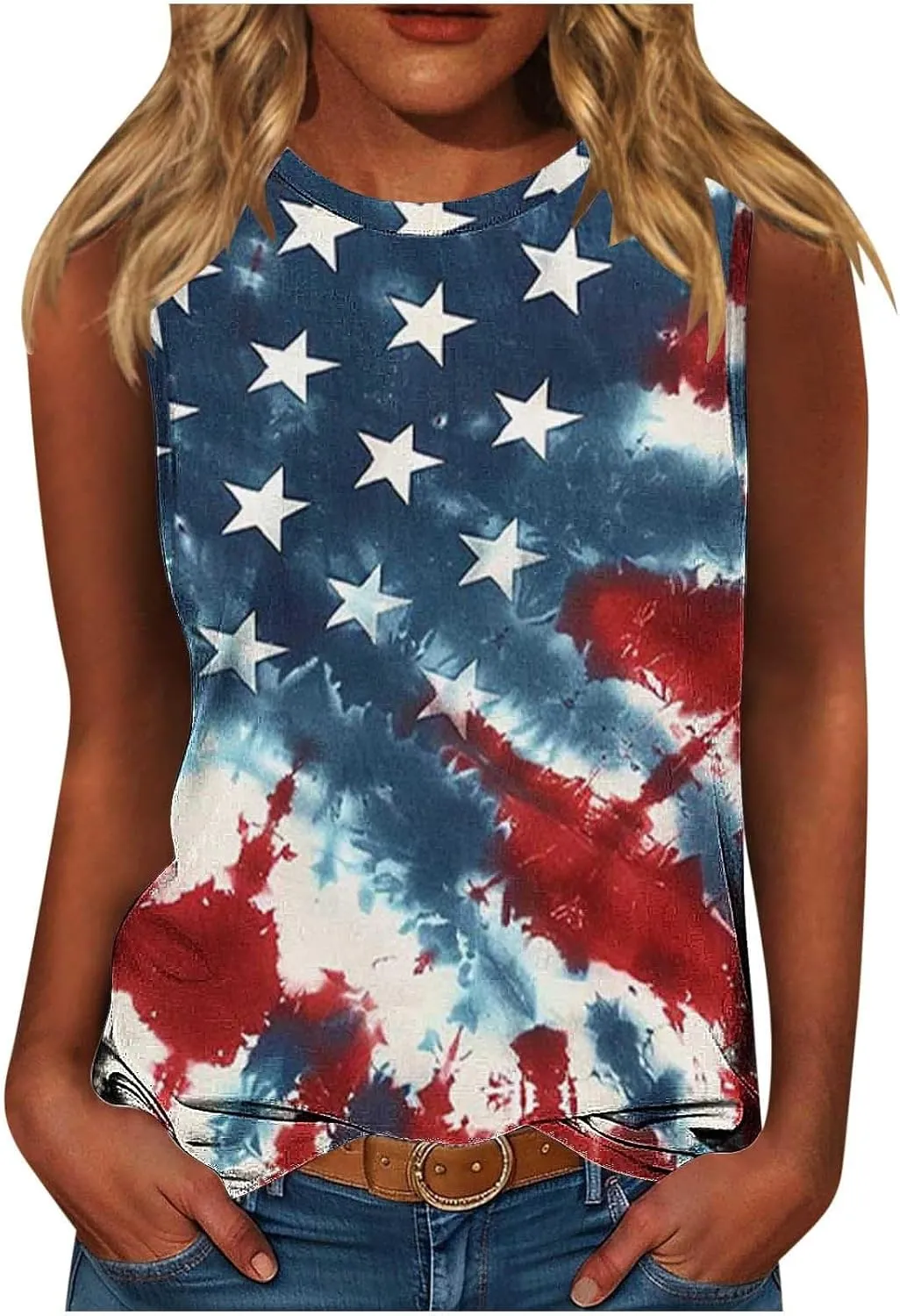 Womens American Flag Patriotic Tank Top Plus Size Stars Stripes Printed Summer Tees Sleeveless USA 4th of July Tops