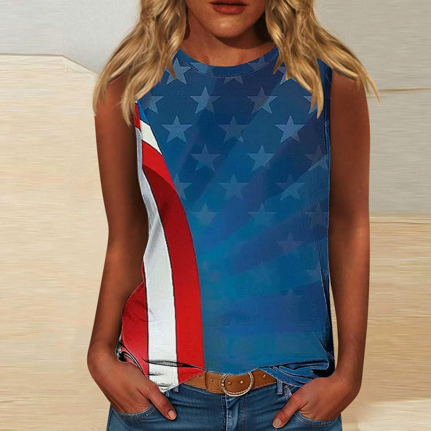 Womens American Flag Patriotic Tank Top Plus Size Stars Stripes Printed Summer Tees Sleeveless USA 4th of July Tops