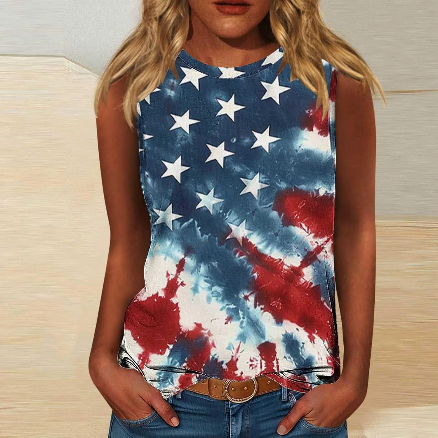 Womens American Flag Patriotic Tank Top Plus Size Stars Stripes Printed Summer Tees Sleeveless USA 4th of July Tops