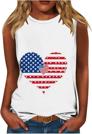 Womens American Flag Patriotic Tank Top Plus Size Stars Stripes Printed Summer Tees Sleeveless USA 4th of July Tops