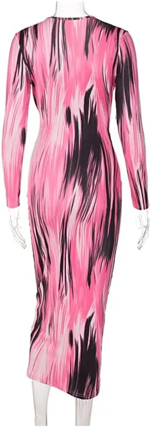 Women's Bodycon Tie Waist Dress Elegant Wrap V Neck Long Sleeve Midi Dresses Sexy Cocktail Party Dress