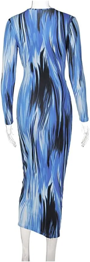 Women's Bodycon Tie Waist Dress Elegant Wrap V Neck Long Sleeve Midi Dresses Sexy Cocktail Party Dress