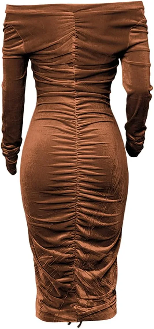 Women's Bodycon Tie Waist Dress Elegant Wrap V Neck Long Sleeve Midi Dresses Sexy Cocktail Party Dress