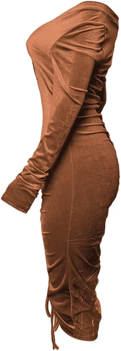 Women's Bodycon Tie Waist Dress Elegant Wrap V Neck Long Sleeve Midi Dresses Sexy Cocktail Party Dress