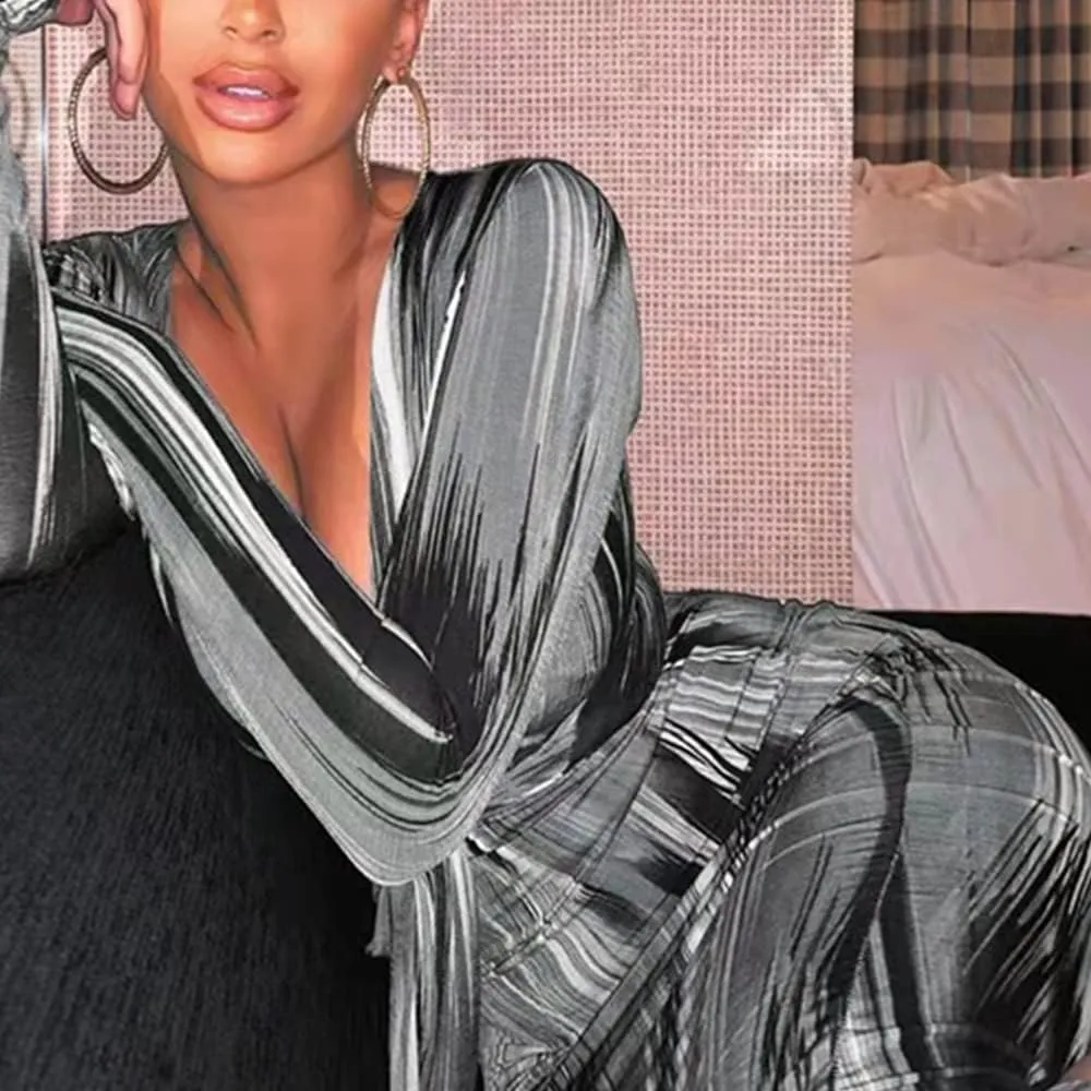 Women's Bodycon Tie Waist Dress Elegant Wrap V Neck Long Sleeve Midi Dresses Sexy Cocktail Party Dress
