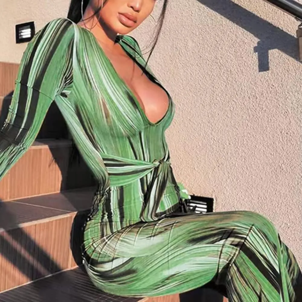 Women's Bodycon Tie Waist Dress Elegant Wrap V Neck Long Sleeve Midi Dresses Sexy Cocktail Party Dress