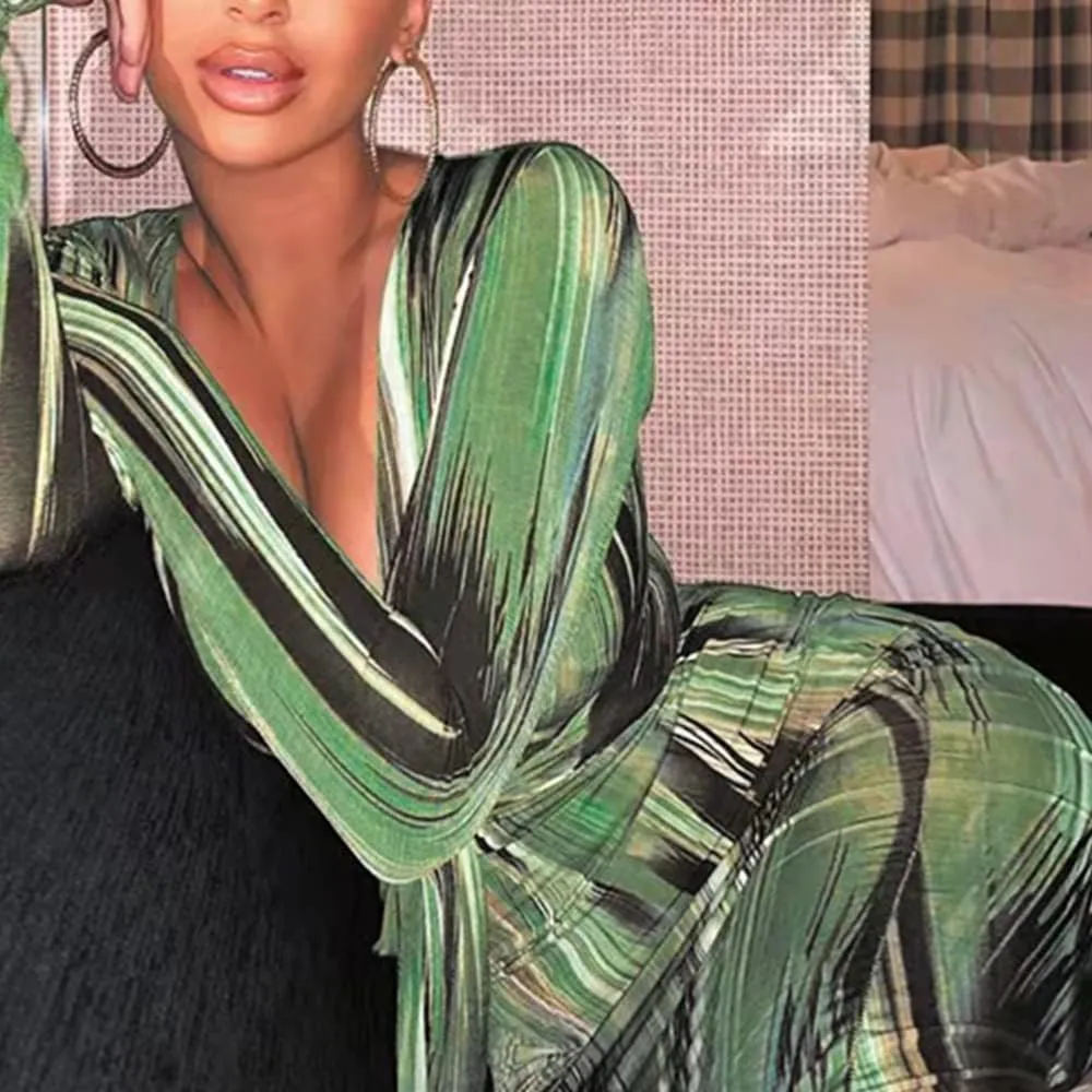 Women's Bodycon Tie Waist Dress Elegant Wrap V Neck Long Sleeve Midi Dresses Sexy Cocktail Party Dress