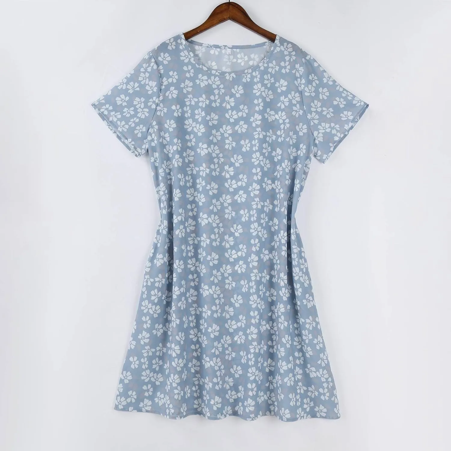 Women's Boho Floral Print Short Sleeve Dress Bohemian Summer Vacation Casual Loose Swing Midi Dresses with Pockets