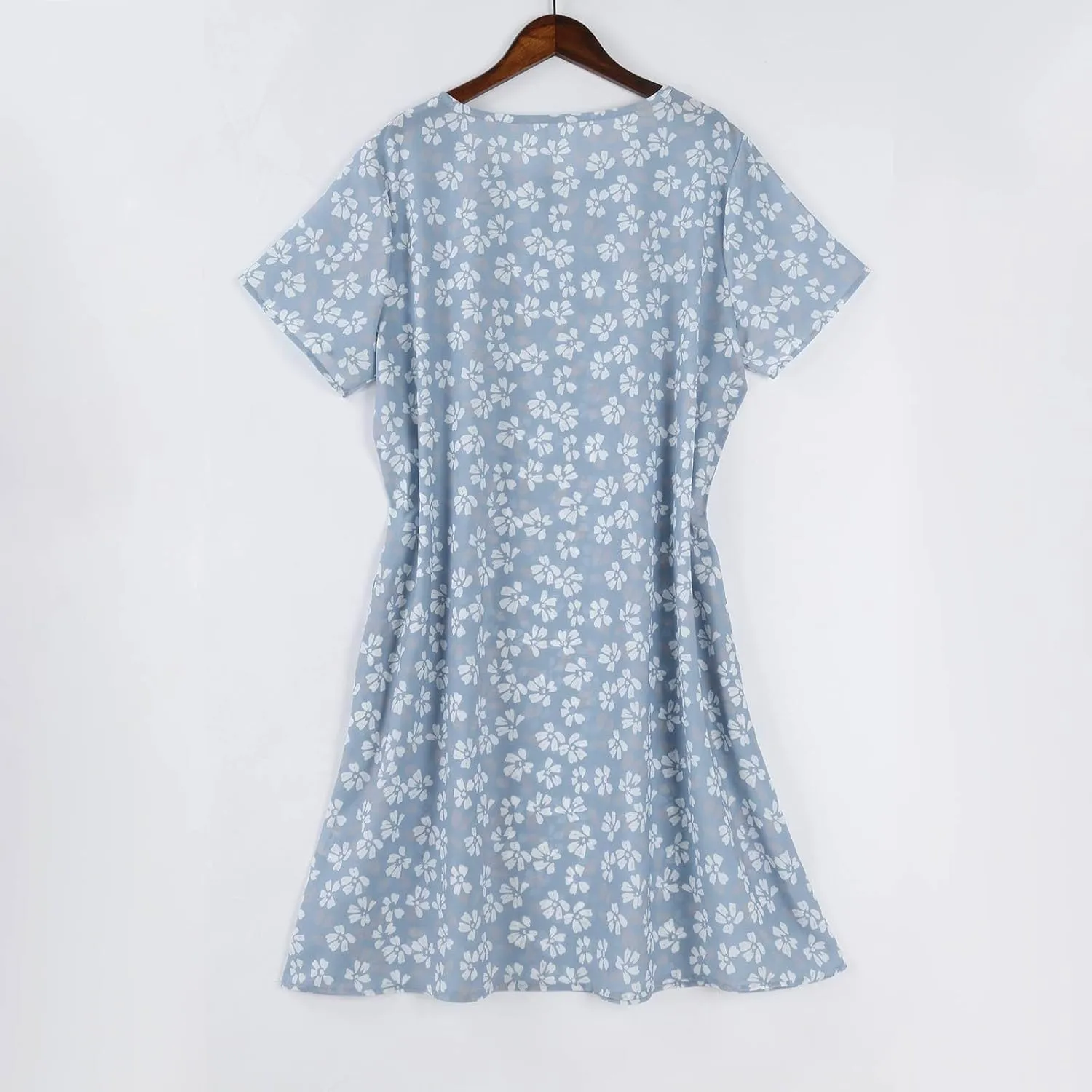 Women's Boho Floral Print Short Sleeve Dress Bohemian Summer Vacation Casual Loose Swing Midi Dresses with Pockets