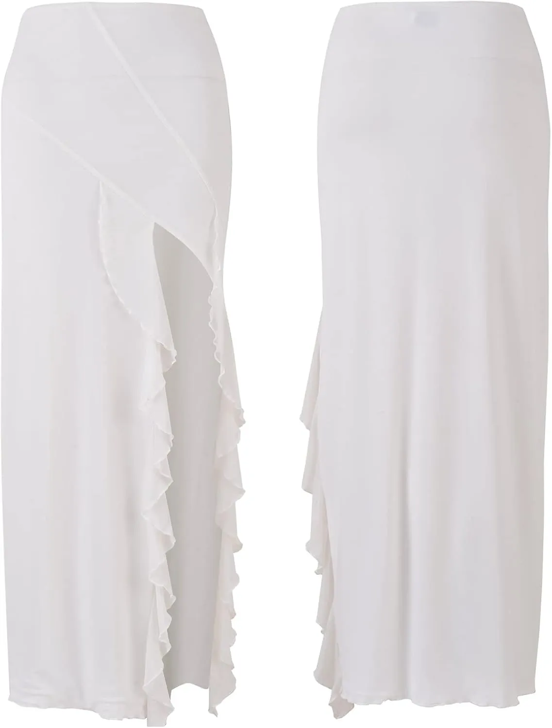 Women's Boho Maxi Skirt High Low Side Split Summer Beach Wrap Skirts Casual Ruffle Hem Swing Long Skirts