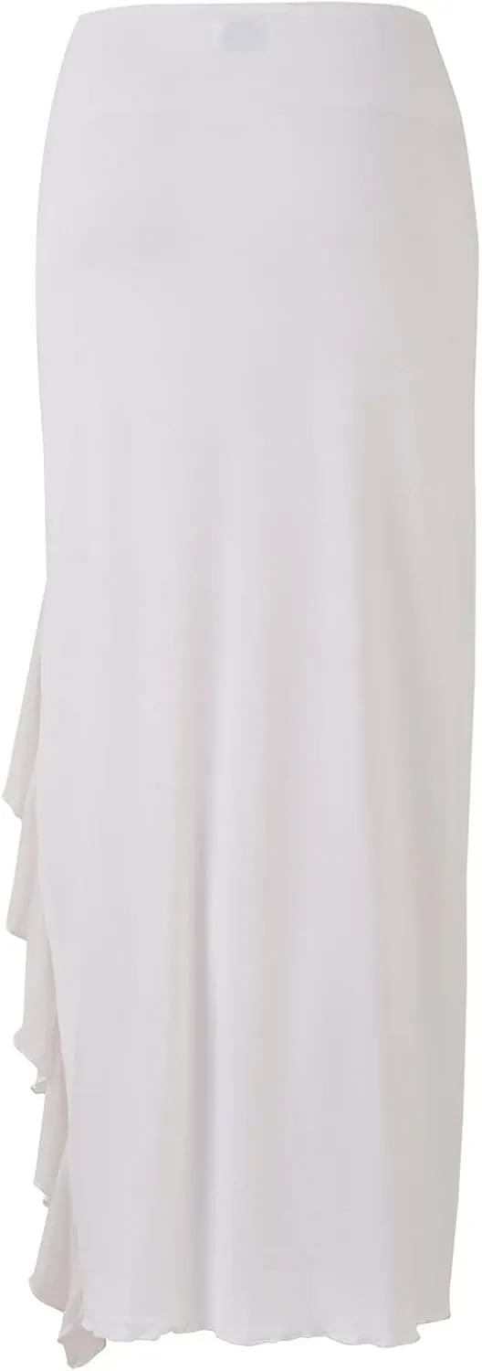 Women's Boho Maxi Skirt High Low Side Split Summer Beach Wrap Skirts Casual Ruffle Hem Swing Long Skirts