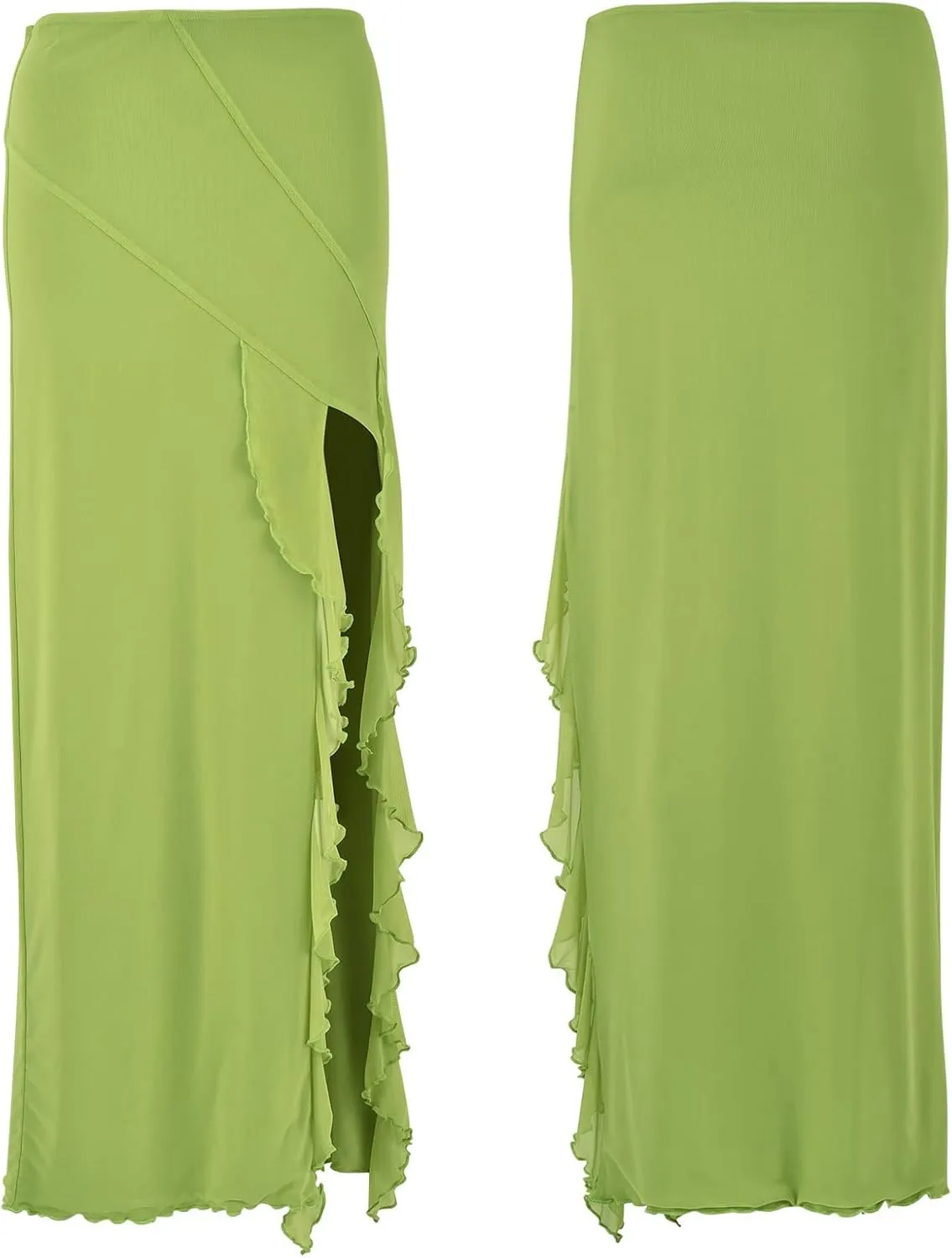 Women's Boho Maxi Skirt High Low Side Split Summer Beach Wrap Skirts Casual Ruffle Hem Swing Long Skirts