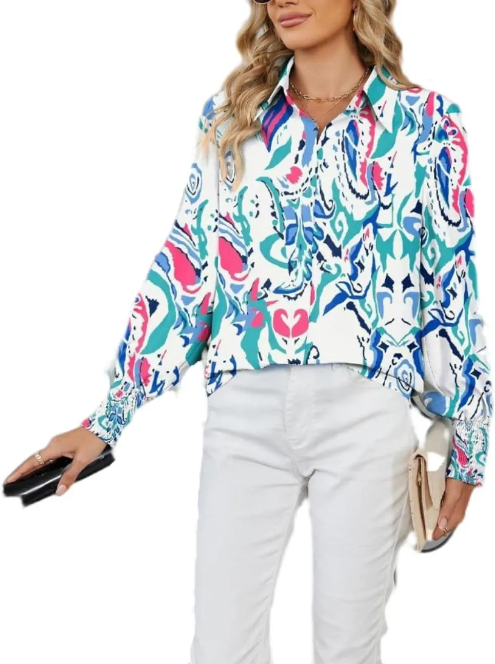 Women's Boho Stylish Blouse, 2025 Autumn and Winter Lapel Long Sleeve Loose Printed Shirts for Women