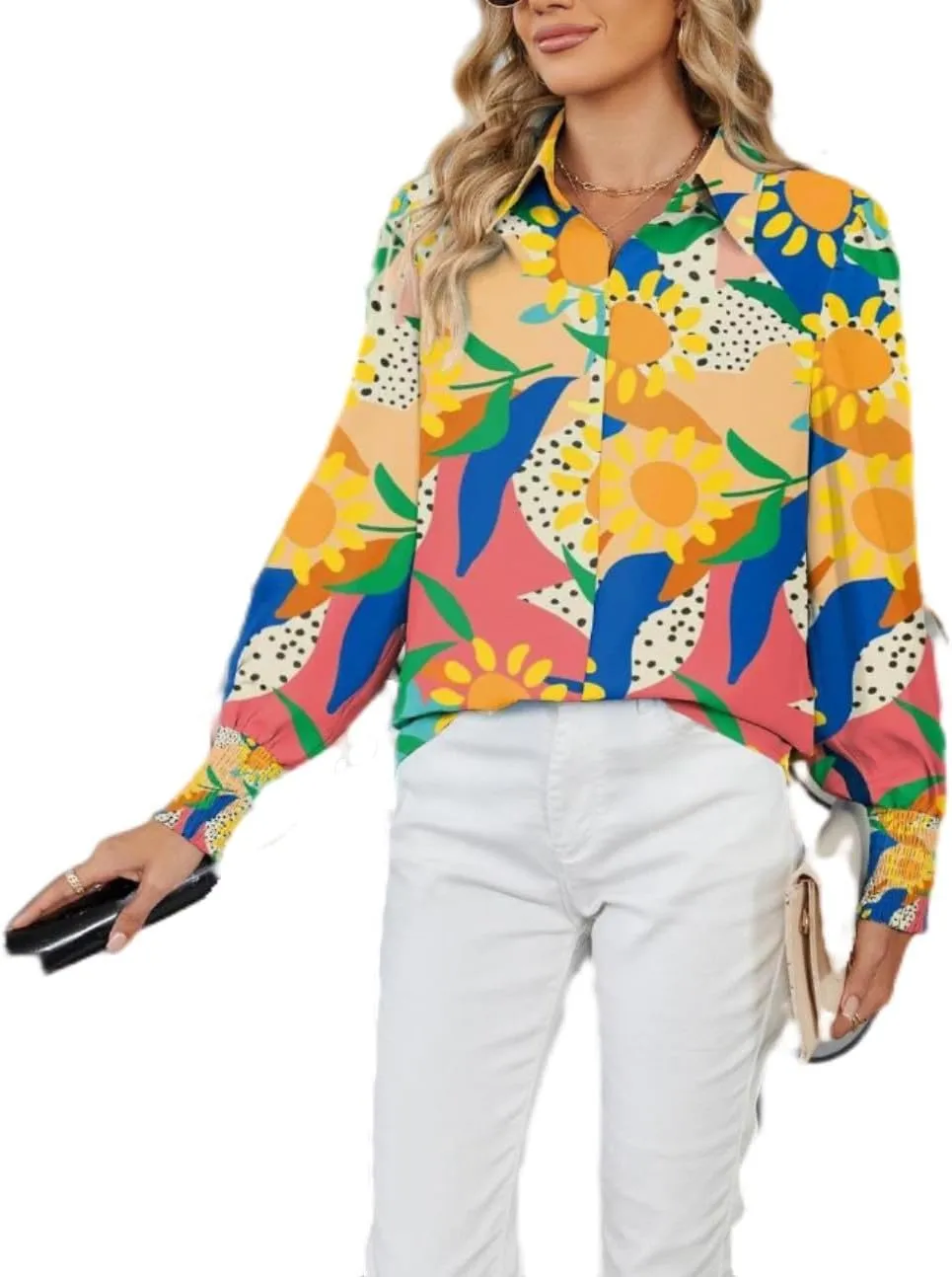 Women's Boho Stylish Blouse, 2025 Autumn and Winter Lapel Long Sleeve Loose Printed Shirts for Women
