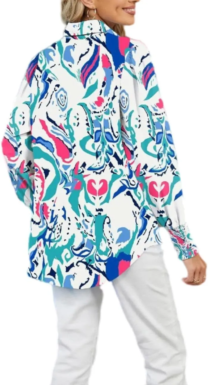 Women's Boho Stylish Blouse, 2025 Autumn and Winter Lapel Long Sleeve Loose Printed Shirts for Women