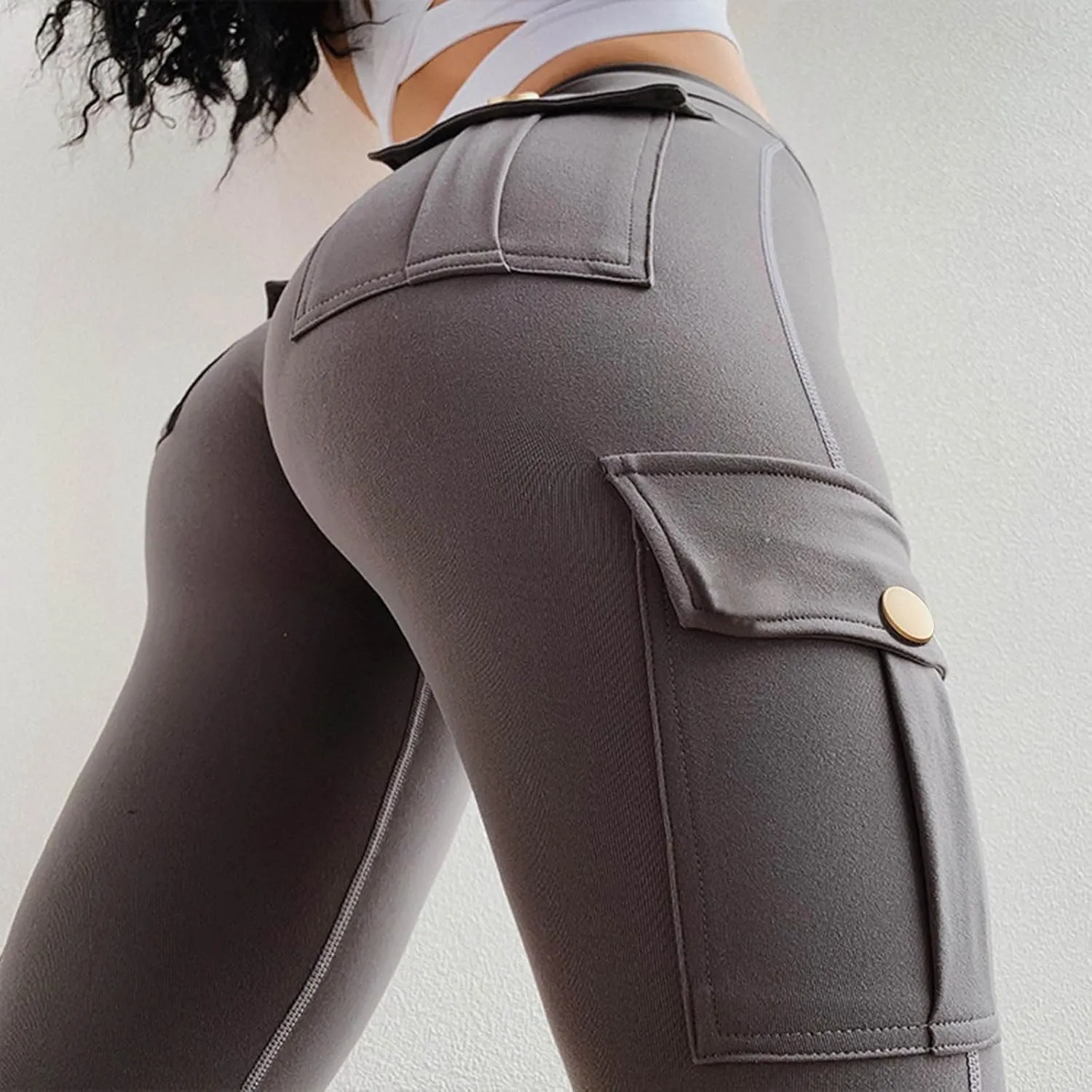 Women's Butt Lifting Biker Capri Leggings High Waist Flap Pocket Workout Athletic Capris Summer Gym Training Sweatpant