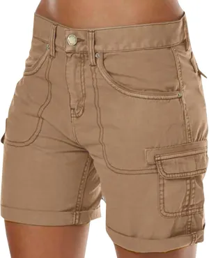 Womens Cargo Shorts Summer Casual Jeans Trendy High Waisted Pull On Drawstring Beach Relaxed Fit Shorts with Pocket