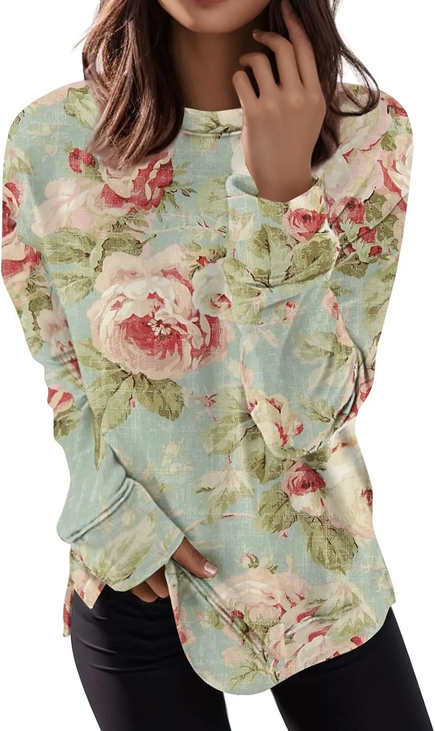 Women's Casual Crew Neck Sweatshirt Loose Soft Long Sleeve Pullover Tops