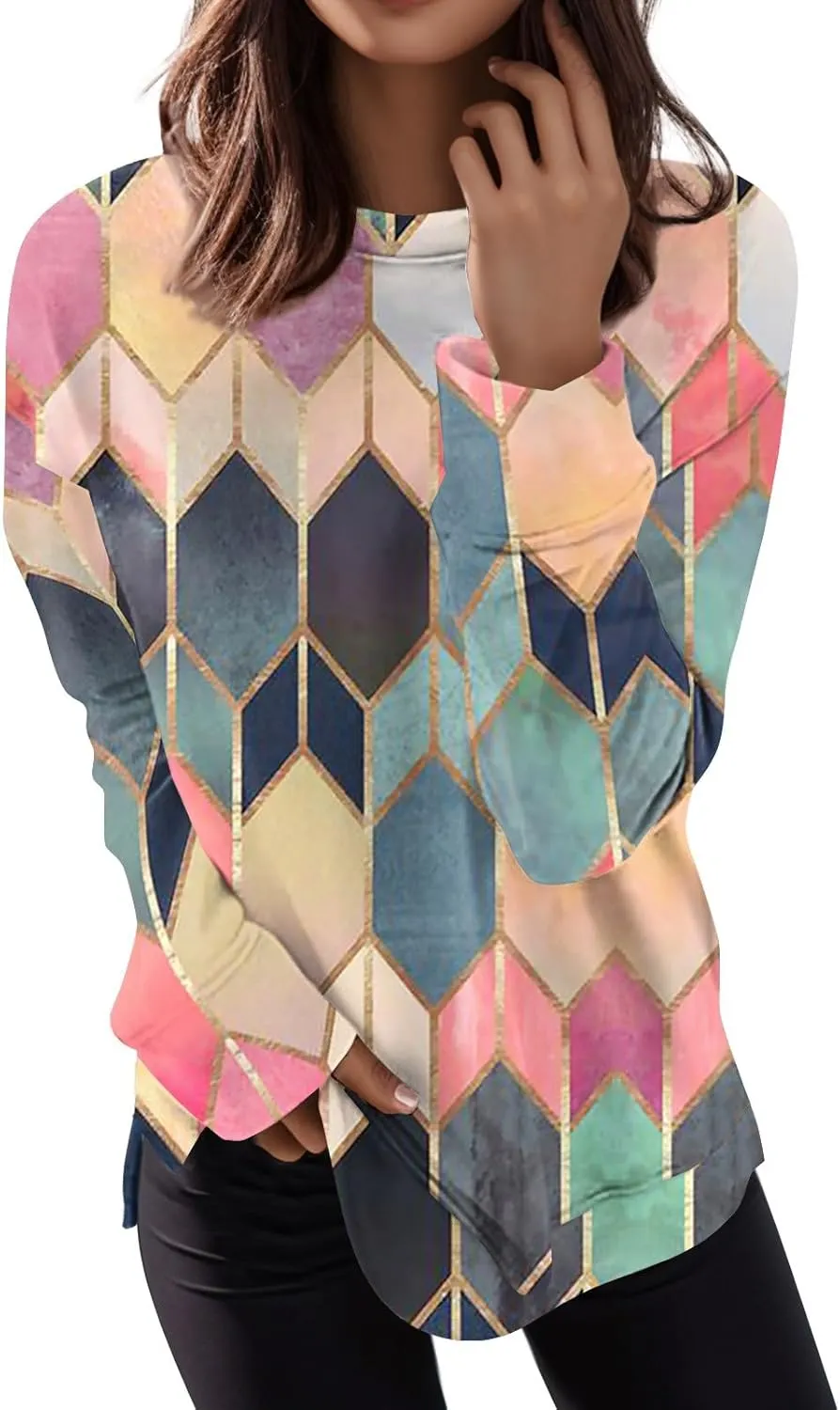Women's Casual Crew Neck Sweatshirt Loose Soft Long Sleeve Pullover Tops