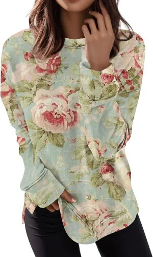 Women's Casual Crew Neck Sweatshirt Loose Soft Long Sleeve Pullover Tops