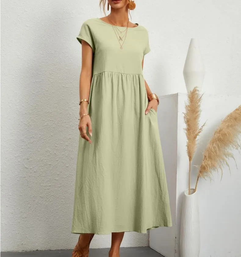 Womens Cotton Blend Summer Maxi Dresses Casual Midi Boho T Shirt Dress with Pockets