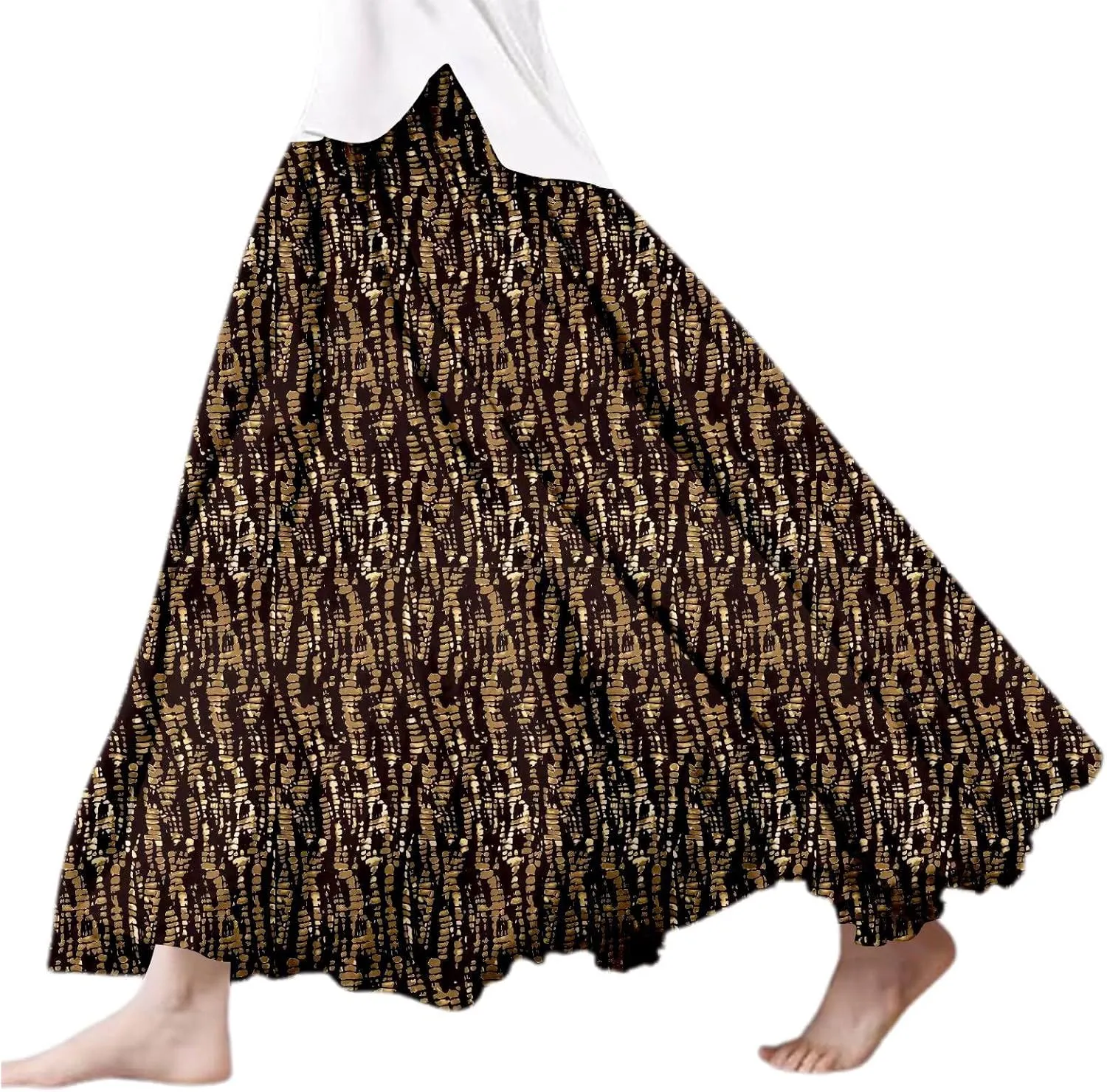 Women's Elastic High Waist Retro Pleated A-Line Flared Maxi Skirt Casual Beach Vacation Floral Boho Flowy Dress